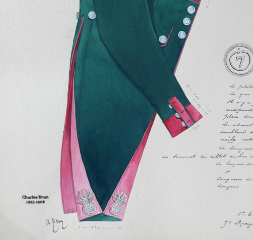 Charles BRUN 1825-1908 Uniforme del 7° Dragoni, disegno, Napoleone, Impero