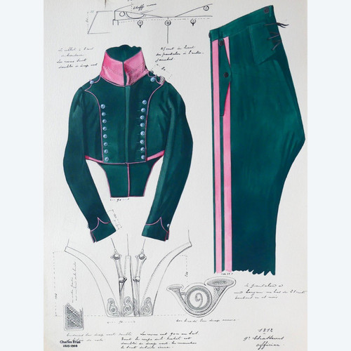 Charles BRUN 1825-1908 Uniform eines Offiziers des 9. Jägers, 1812, Zeichnung, Napoleon, Empire