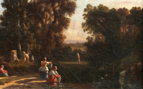 André MALATHIER, Landscape with washerwomen, light effect, painting, c. 1840-45