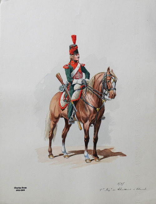 Charles BRUN 1825-1908 Portrait of a Hunter on Horseback 1797, drawing, Napoleon, Empire