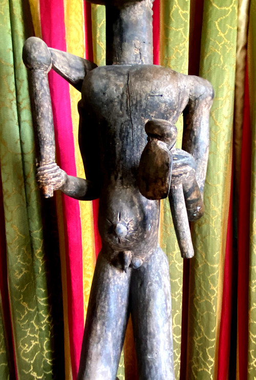 19th century Baule field man statue in carved wood