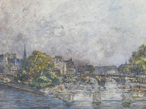 Frédéric HOUBRON 1851-1908 Paris, l'écluse de la Monnaie, painting, 1902