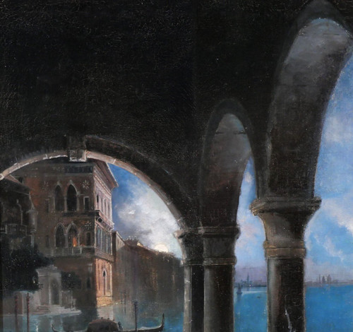 Guino Fedreghini 1861-1945 Venice, night scene, painting, 1888