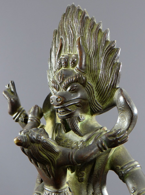 Tibet, premier tiers du XXème siècle, intéressant groupe en bronze figurant Yama.