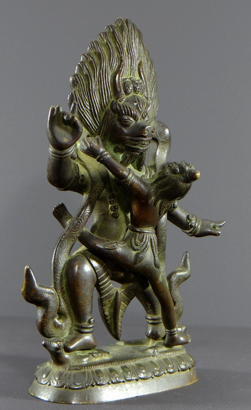 Tibet, premier tiers du XXème siècle, intéressant groupe en bronze figurant Yama.