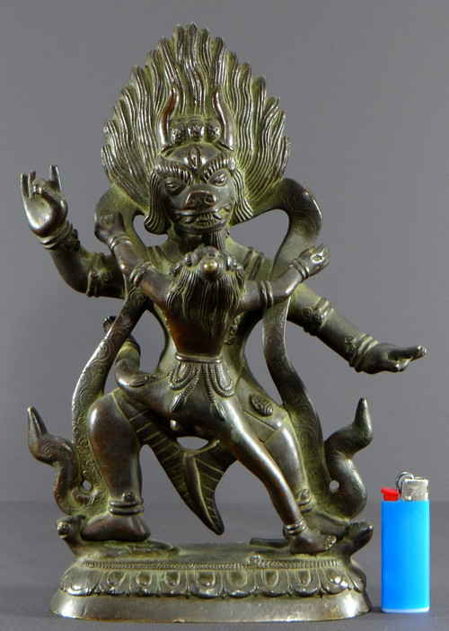 Tibet, premier tiers du XXème siècle, intéressant groupe en bronze figurant Yama.