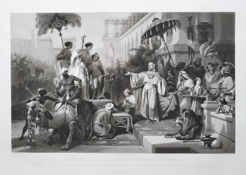 The Queen Of Sheba And Solomon Orientalist Engraving After Schopin 19th C Etching Old Print