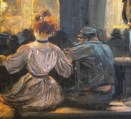 Léon DAX (19th-20th century) At the opera in the henhouse, large pastel, circa 1890-95