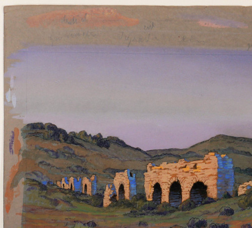 François-Etienne LAHAYE (1878-1949) Provence, Roman aqueduct (Barbegal?), drawing, circa 1920