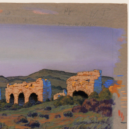 François-Etienne LAHAYE (1878-1949) Provence, Roman aqueduct (Barbegal?), drawing, circa 1920