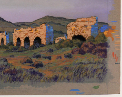 François-Etienne LAHAYE (1878-1949) Provence, Roman aqueduct (Barbegal?), drawing, circa 1920