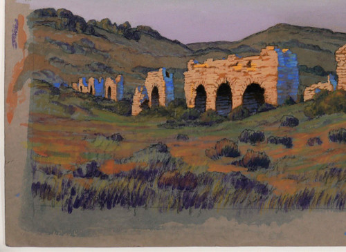 François-Etienne LAHAYE (1878-1949) Provence, Roman aqueduct (Barbegal?), drawing, circa 1920