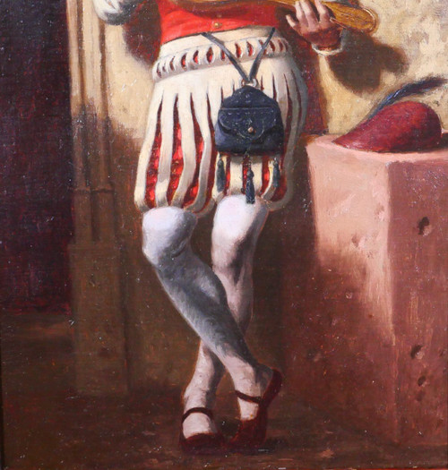 Troubadour school circa 1850, the mandolin player, painting