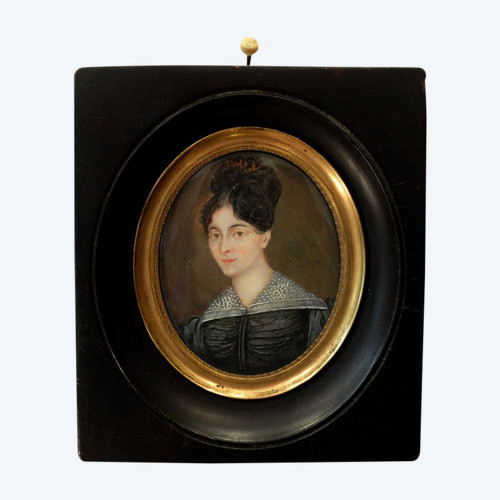 Portrait Of A Woman - Miniature On Ivory 19th Century