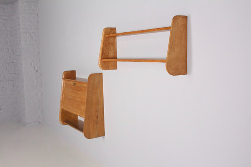 Elm wood secretary and hanging shelf.