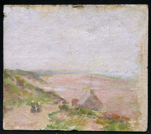 Paul SIEFFERT, Landscape of Brittany with two Breton women and a house on the beach / Sunset on a country path