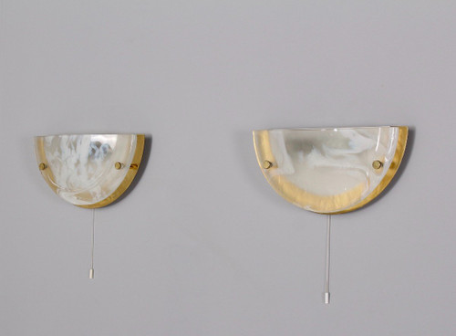 Pair Of Brass And Glass Half-Moon Sconces.