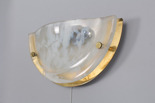 Pair Of Brass And Glass Half-Moon Sconces.