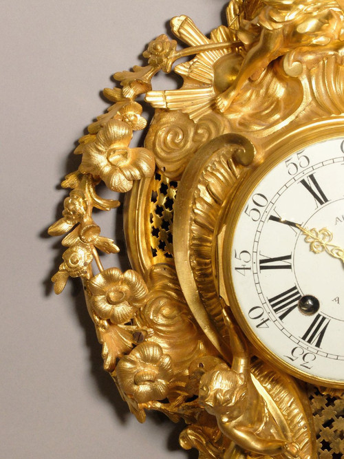 Cartel Louis XV by Aubert, valet and watchmaker to the King, circa 1750