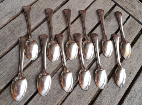 12 espresso/mocha spoons in solid silver, goldsmith's neck brace hallmark Tétard Frères