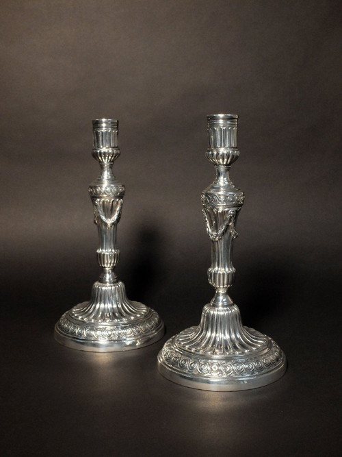 Pair of silvered bronze candlesticks from the Louis XVI period