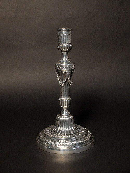 Pair of silvered bronze candlesticks from the Louis XVI period