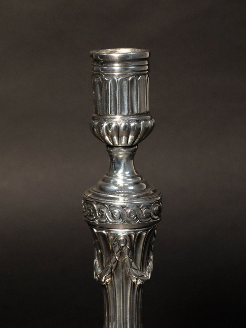 Pair of silvered bronze candlesticks from the Louis XVI period