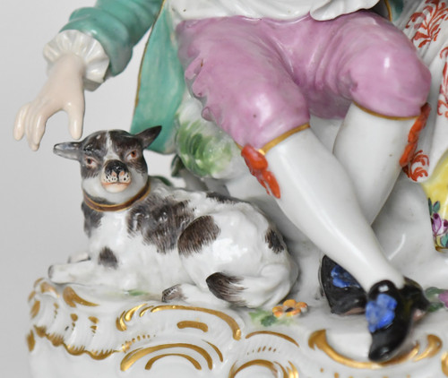 Groupe en porcelaine de Meissen représentant Couple d’amoureux sous un arbre, Modèle D19