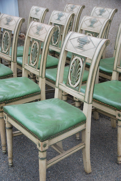 Suite Of 12 Directoire Lacquered Chairs