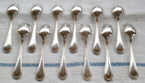 12 silver-plated espresso/mocha spoons, Perles goldsmith model, Félix Frères, Toulouse