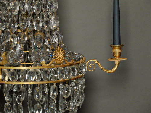 Empire ormolu and crystal basket chandelier