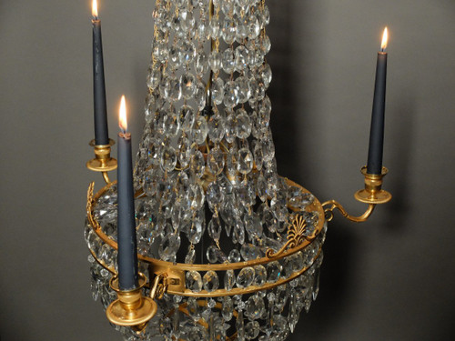 Empire ormolu and crystal basket chandelier