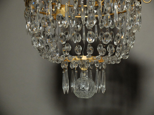 Empire ormolu and crystal basket chandelier