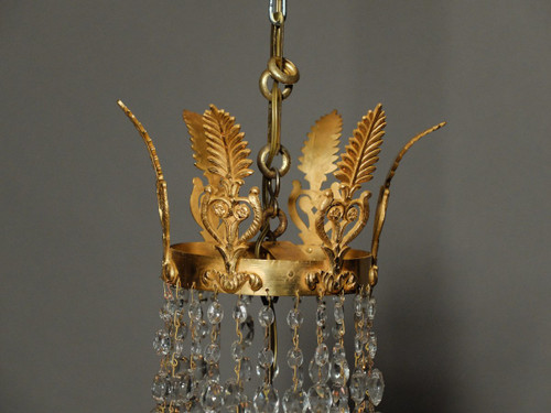 Empire ormolu and crystal basket chandelier