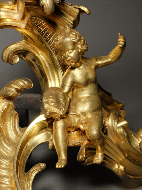 Pair of allegorical andirons from the Louis XV period