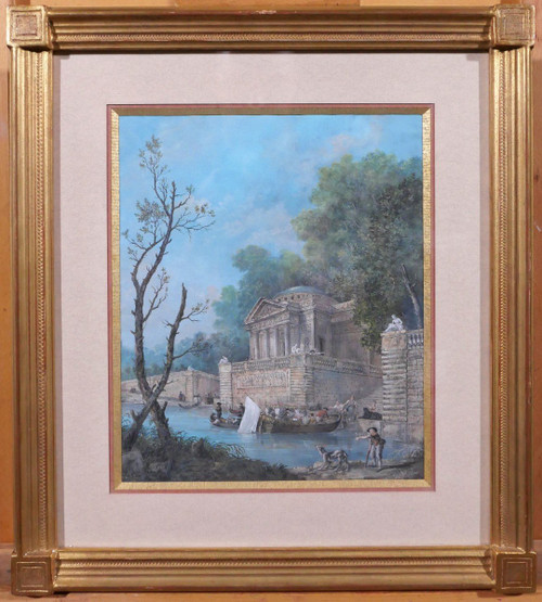 French school circa 1780-90 Animated landscape, drawing, monogrammed