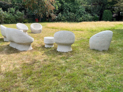 Ensemble De Jardin En Rotin Blanc Style Bonacina