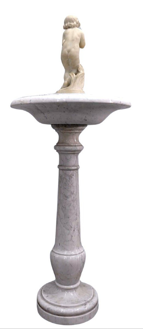 Antique Bird Fountain 1900 In Carrara Marble