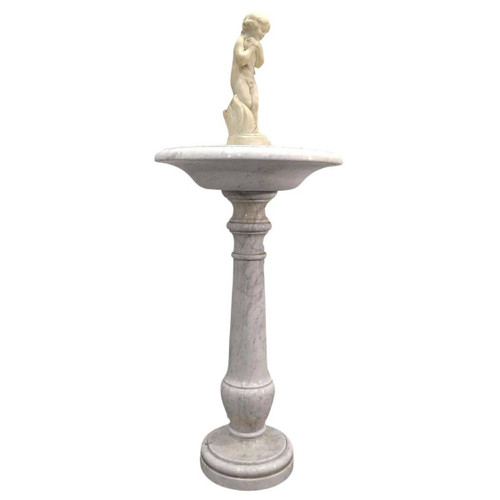 Antique Bird Fountain 1900 In Carrara Marble