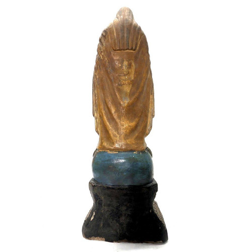 Sculpture De La Vierge En Terre Cuite XIXème Dorée à l'Or