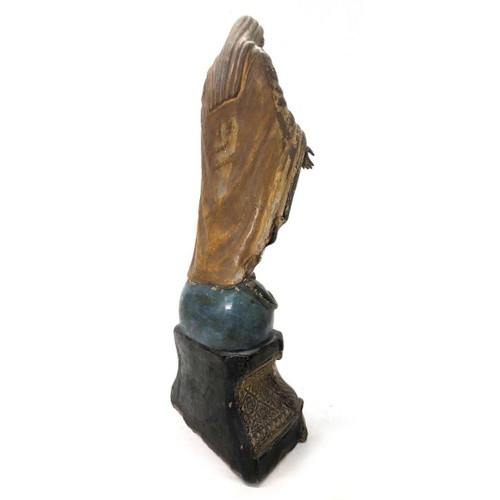 Sculpture De La Vierge En Terre Cuite XIXème Dorée à l'Or