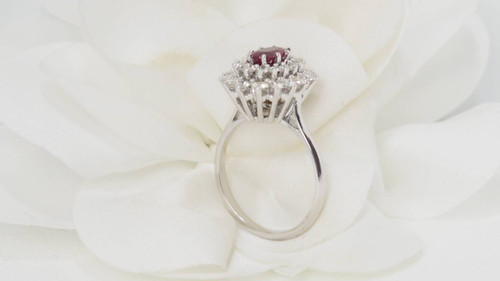 Double-encircled ring in white gold, rubies and diamonds