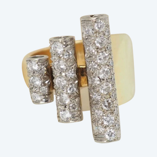 Tank ring in two-tone gold and diamonds