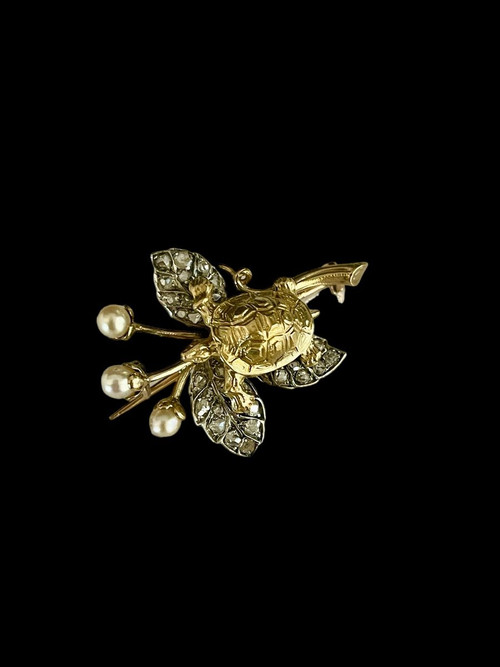 Gold, Silver and Diamond "Turtle" Brooch