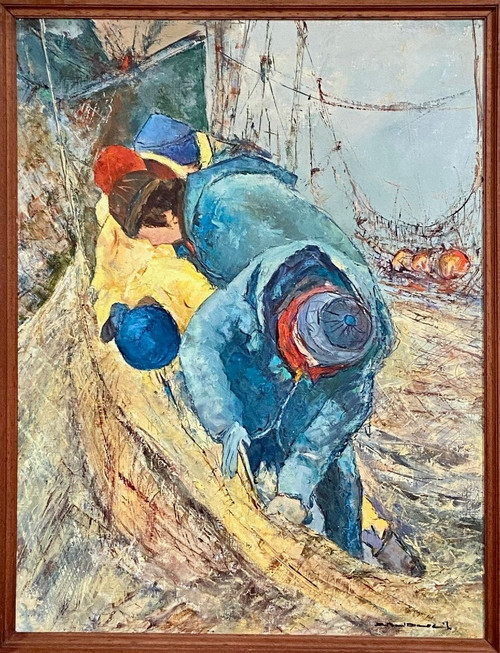 Charles Belbéoc'h (1926-2006), Painting "Le Ramandage" 1980s.