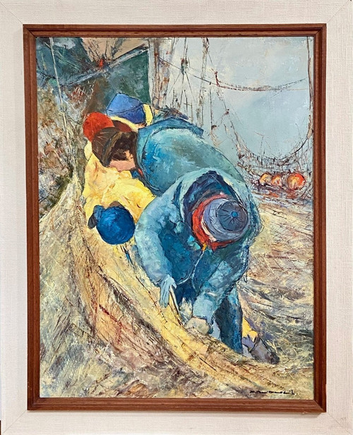 Charles Belbéoc'h (1926-2006), Painting "Le Ramandage" 1980s.