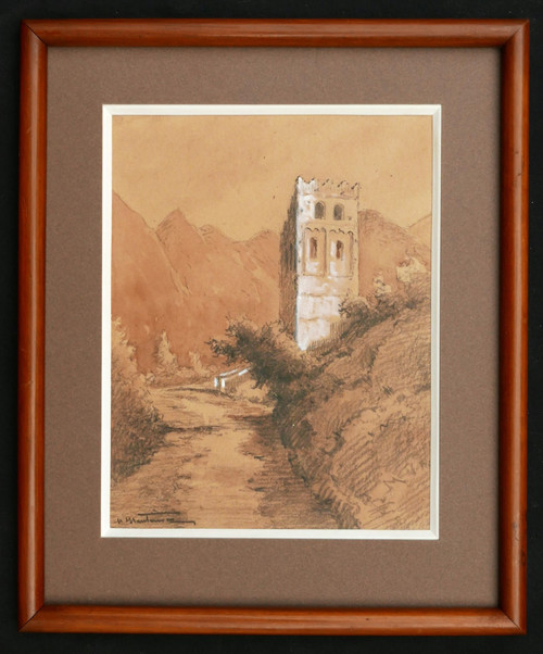 Henri Jacques Hippolyte PÉRIER d'HAUTERIVE, View of the bell tower of the Abbey of Saint-Martin-du-Canigou in the Pyrenees