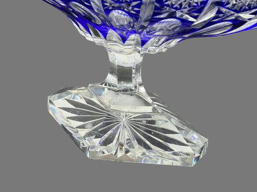 PAIR OF BOHEMIAN CUT CRYSTAL BLUE PEDESTAL GOBLETS