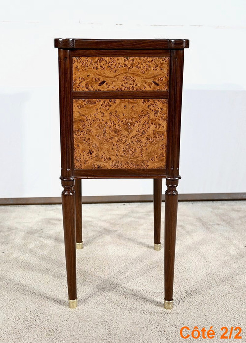 Small Chiffonnière table in mahogany and Amboine burl, Louis XVI period - Late 18th century