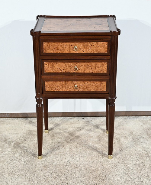 Small Chiffonnière table in mahogany and Amboine burl, Louis XVI period - Late 18th century